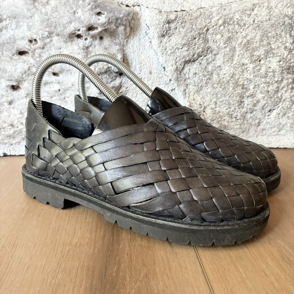 Brand X Maya Huarache Mexico Woven Leather Black Closed Toe Flats Shoes Womens 6